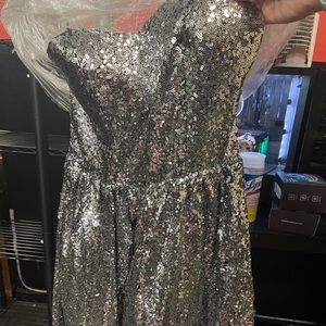 Windsor Silver Sequin Strapless Dress